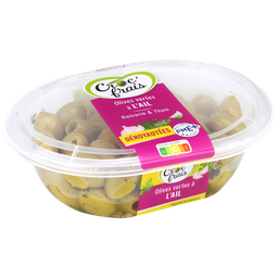 CROC'FRAIS Aceitunas verdes de Grecia deshuesadas con ajo, tomillo y perejil 200 g