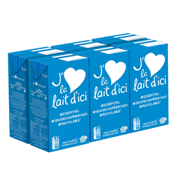 J'AIME LE LAIT D'ICI Lait demi-écrémé stérilisé UHT 6x1l