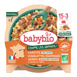 BABYBIO Plato preparado zanahoria pasta champiñón jamón 200g