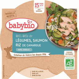 BABYBIO Plato méli mélo de verduras arroz bio con salmón 260 g