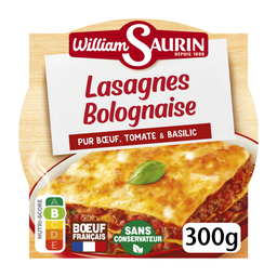 WILLIAM SAURIN Lasanha à bolonhesa pura carne tomate manjericão 300 g