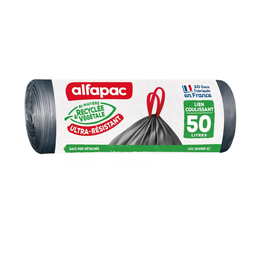 ALFAPAC Bolsas de basura recicladas ultra resistentes con autocierre 50 L x10