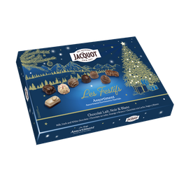JACQUOT Les Festifs assorted milk, dark and white chocolate candies 433 g