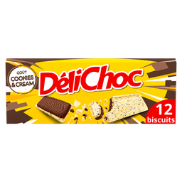 DELICHOC Biscuits Cookies et Cream ultra croustillants au chocolat 12 biscuits 150 g