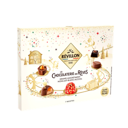 REVILLON CHOCOLATIER Petit coffret chocolat noir70%,lait,blanc,alcool Chocolaterie des rêves REVILLON 231g