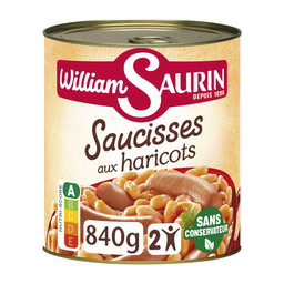 WILLIAM SAURIN Saucisses aux haricots Le plat familial de 840 g