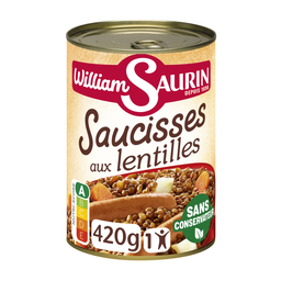 WILLIAM SAURIN Saucisses aux lentilles Le plat individuel de 420 g