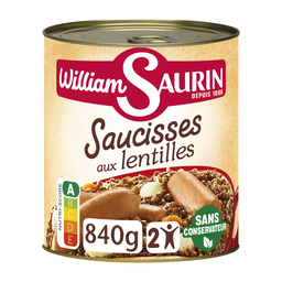 WILLIAM SAURIN Saucisses aux lentilles Le plat familial de 840 g