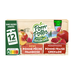 POM'POTES Apple Peach Raspberry and Apple Strawberry Pomegranate Fruit Pouches 12 x 90 g