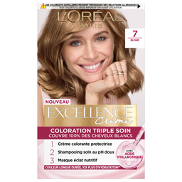 Coloration 7 Blond Enrichie En Acide Hyaluronique Couvre 100% Cheveux Blancs Excellence Crème L'OREAL PARIS