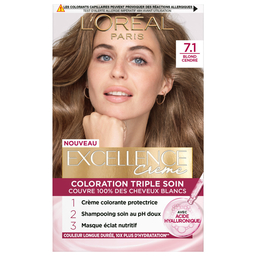 Coloration cheveux n°7.1 blond cendré triple soin L'ORÉAL PARIS