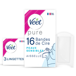VEET Bandas de cera fría pure axilas pieles sensibles hipoalergénicas 16 bandas