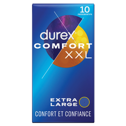 DUREX Préservatifs Extra Large Confort Lubrifié, la boite de 10 préservatifs