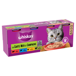WHISKAS Pâtée pour Chat Adulte en Terrine Boeuf Poulet Thon Agneau
