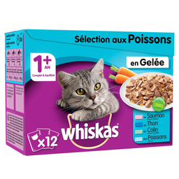 WHISKAS Refeição para gatos adultos peixes 12 saquetas de 100 g