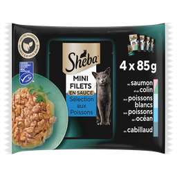 SHEBA Mini Filets Comida para gatos Seleção de peixes 4 x 85 g