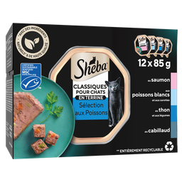 SHEBA Clássicas terrinas de paté de peixe e legumes para gato 12 x 85 g