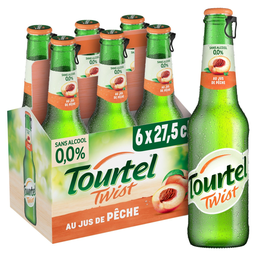 TOURTEL TWIST Boisson aromatisée 0.0% à base de bière sans alcool et au jus de pêche 6x27.5 cl