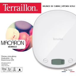 TERRAILLON Balance cuisine électronique macaron blanc 5kgs, finition glossy ultra tendance
