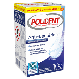 POLIDENT Nettoyant appareil dentaire anti-bactériens x108 comprimés
