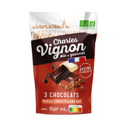 CHARLES VIGNON Céréales muesli croustillant 3 chocolats Bio CHARLES VIGNON