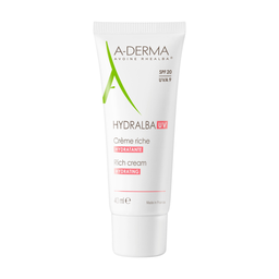 A-DERMA Crème Riche Hydratante Visage Femme Peau Sèche Spf 20 Uva 9 Hydralba 40 ml