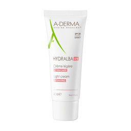 A-DERMA Crème Hydratante Visage Femme Peau Sensible Légère Spf 20 Hydralba Uv 40 ml