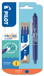 PILOT Stylo roller Frixion Clicker bleu + 3 recharges pointe moyenne