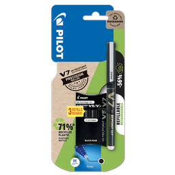 PILOT V-7 rechargeable moyen x 1 noir + 1 etui 3 cartouches
