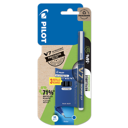 PILOT V-7 rechargeable moyen x 1 bleu + 1 etui 3 cartouches