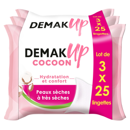 DEMAK'UP Toallitas Desmaquillantes Suavidad Cocoon Pieles Secas 3x25