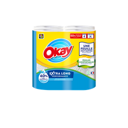 OKAY Papel de Cozinha XXL Branco 4 Rolos Equivalente a 6 Rolos