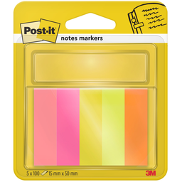 3M Post-it Marcadores de página adesivos 5 cores neon 15mm x 50mm, lote de 500