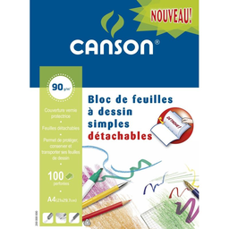 CANSON Bloc De 50 Feuillets Mobiles Papier Dessin A4 /M², Perforés 4 Trous 90 g