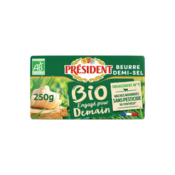 PRESIDENT Beurre demi sel bio plaquette de 250g