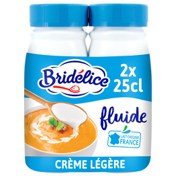 BRIDELICE Crème fluide légère 12% matière grasse UHT 2 bouteillesde 25 cl