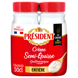 PRESIDENT Crème UHT semi-épaisse entière 30% MG