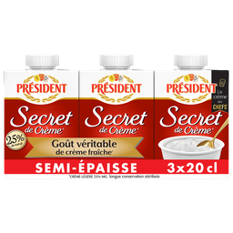 PRESIDENT Crème UHT semi-épaisse Secret de Crème 25% MG