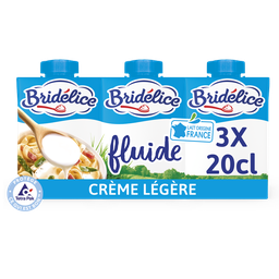 BRIDELICE Crème légère fluide 12% matière grasse UHT 3 briques 20 cl