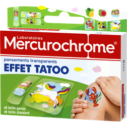 MERCUROCHROME Tiritas Infantiles Tatuaje Transparente Resistentes al Agua Antiadherentes 12 unidades