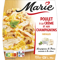 MARIE Plat cuisiné individuel Poulet la crème et aux champignons, farfalles 280 g