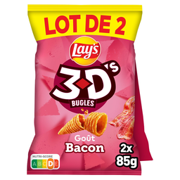LAY'S Biscuits apéritif 3D'S BUGLES Goût bacon 2 paquets de 85 g