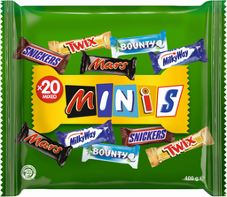 MIXED Surtido de barritas de chocolate Snickers, Mars, Twix, Bounty, Milkyway Minis 400 g