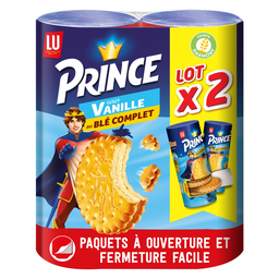 PRINCE Biscuits au blé complet fourrés à la vanille ouverture facile 2x300g