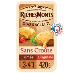 RICHESMONTS Fromage à raclette Duo Sans croûte Fumée et Classique