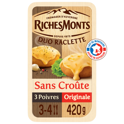 RICHESMONTS Fromage à raclette Duo sans croûte 3 Poivres et Classique