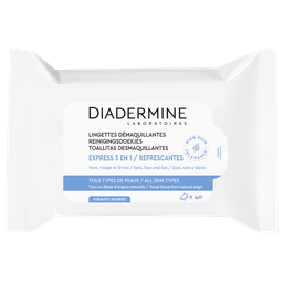 DIADERMINE Lingettes démaquillantes express 3en1 visage yeux et lèvres tous types peaux 40 lingettes