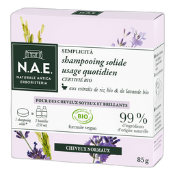 N.A.E Shampooing solide bio aux extraits de riz et de lavande cheveux normaux 85g