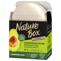 NATURE BOX Shampoing solide réparation au beurre de karité bio cheveux abîmés et cassants 85g