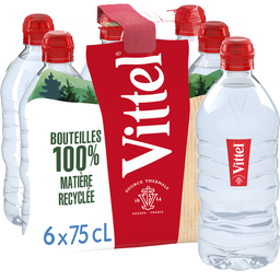 VITTEL Agua mineral natural sin gas, tapón deportivo 6 x 75 cl
